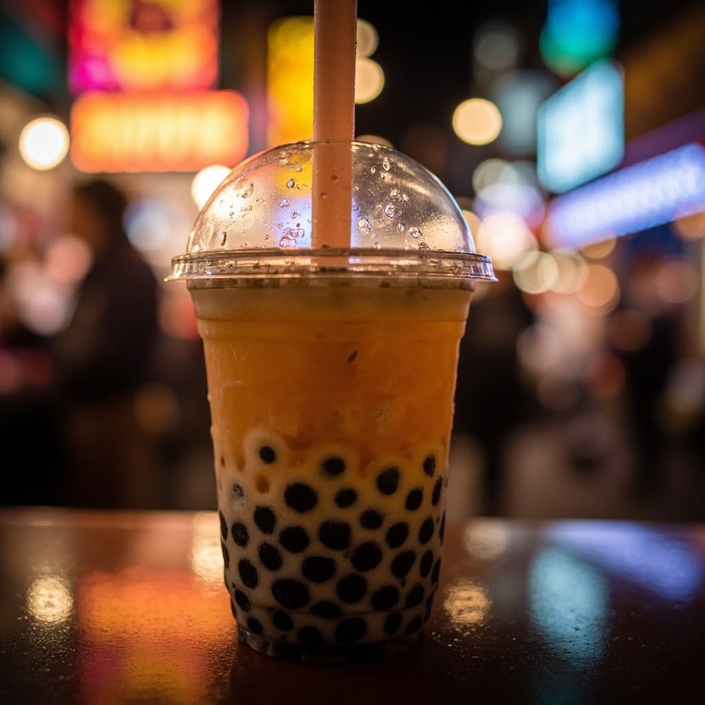 Pearl Milk Tea Close-up Bokeh Background