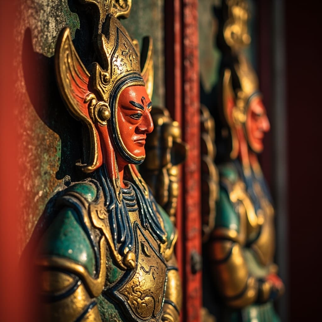 Painted Door Gods Traditional Temple Art