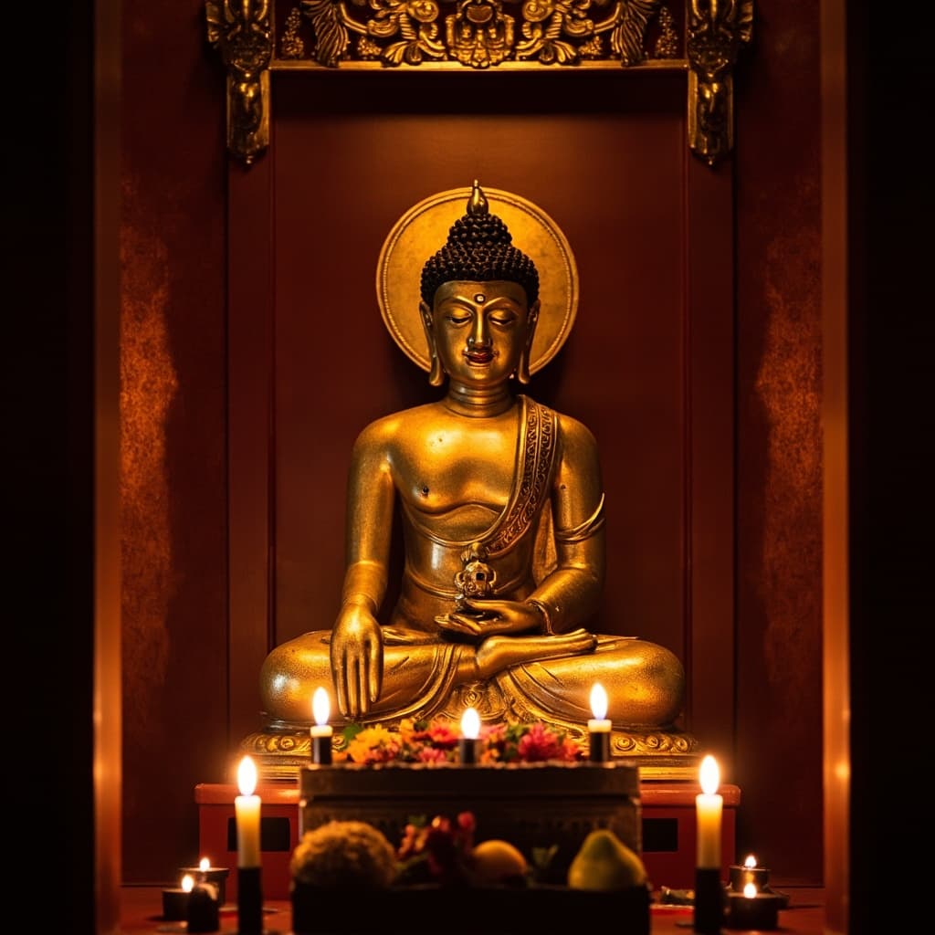 Golden Buddha Statue in Temple Shrine