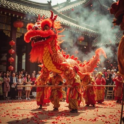 Dragon Dance Performance at Temple Festival