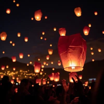 Pingxi Sky Lantern Festival Night Scene