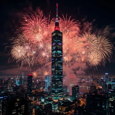 Fireworks Over Taipei 101 New Year Celebration