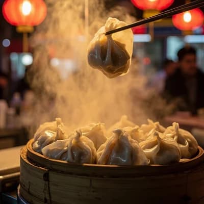 Steaming Xiaolongbao at Taiwanese Night Market
