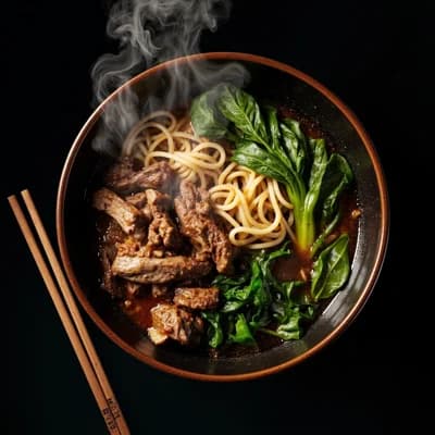 Food Beef Noodle Top Down