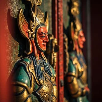 Painted Door Gods Traditional Temple Art
